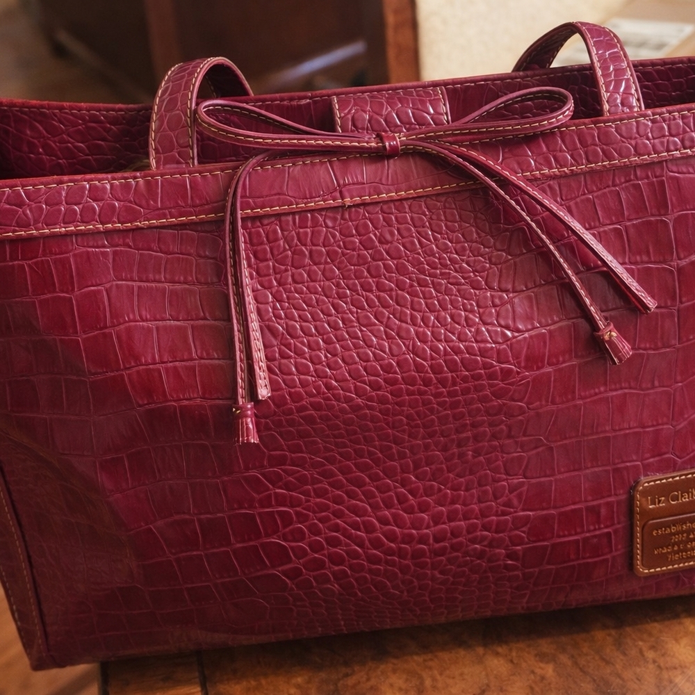 Liz Claiborne Deep Red Croc-Embossed Tote